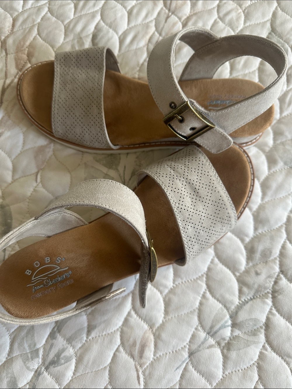 Skechers Women's Neutral Beige Perforated Ankle-Strap Sandals